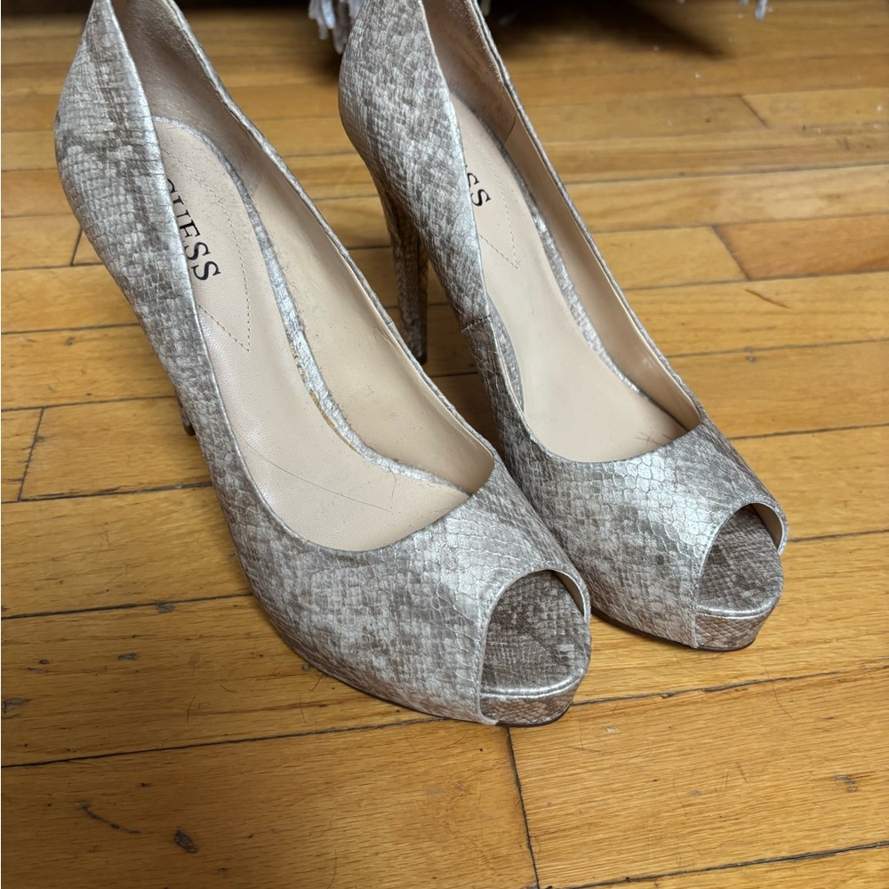 Guess Women's Snakeskin Pattern Peep-Toe Heels